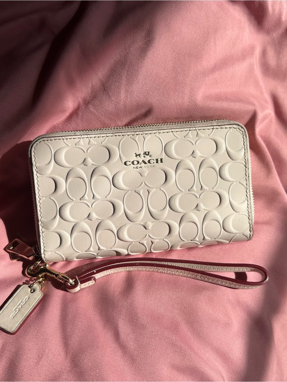 Coach Chalk Embossed Signature Leather Double Zip Wristlet Wallet White - Picture 3 of 10